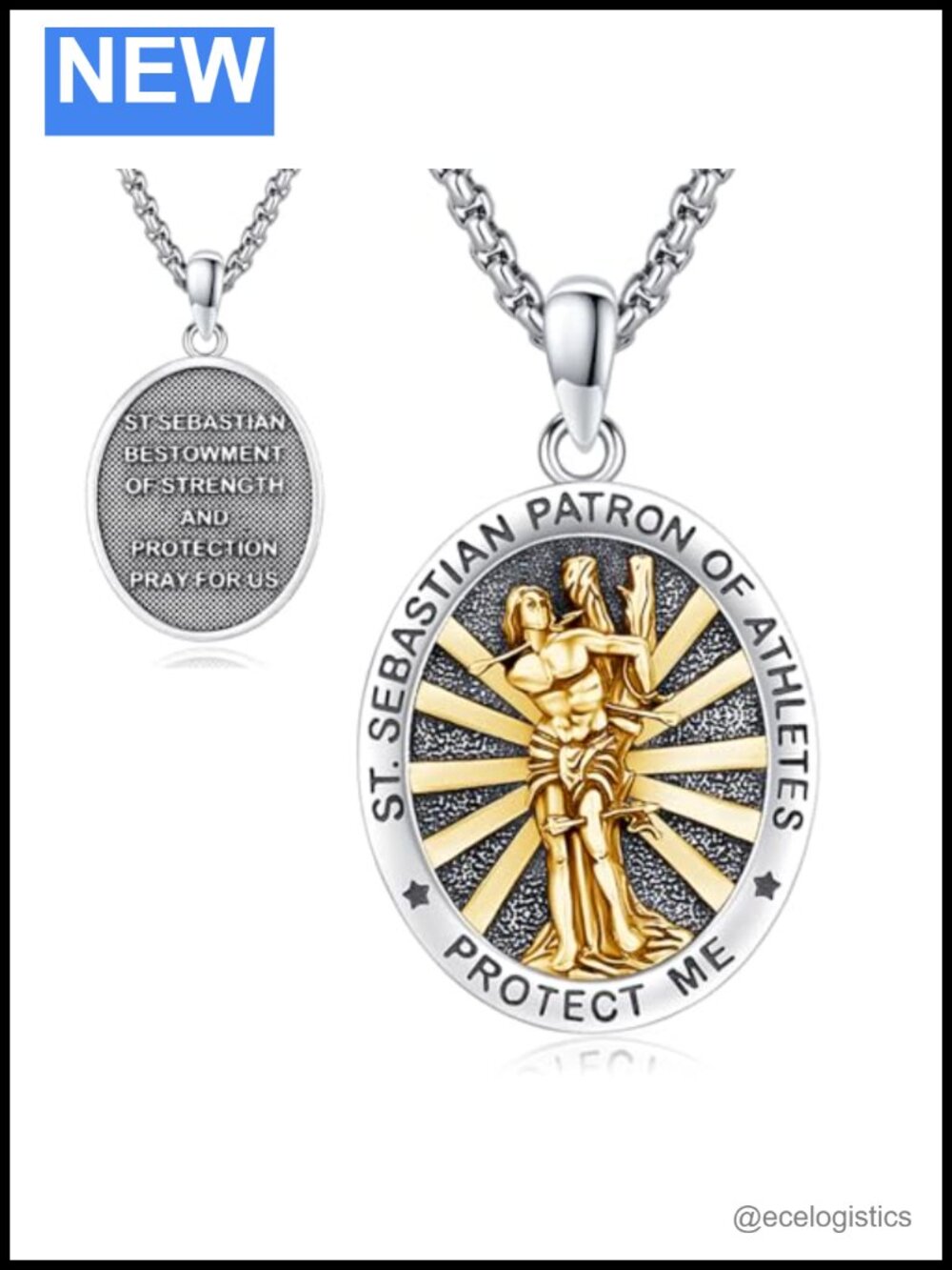 St Sebastian Medal Necklace 925 Sterling Silver Patron Saint Pendant Religious